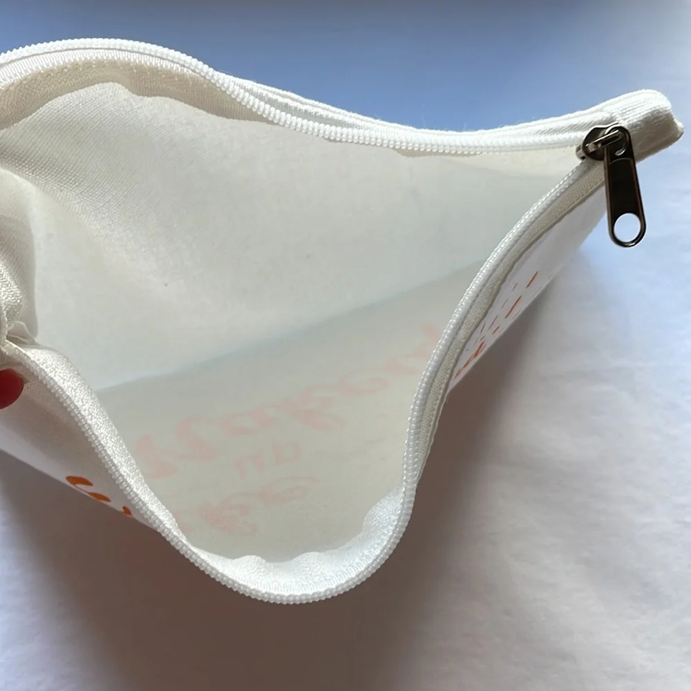 White cosmetic makeup bag zipper closure lightweight canvas NWOT